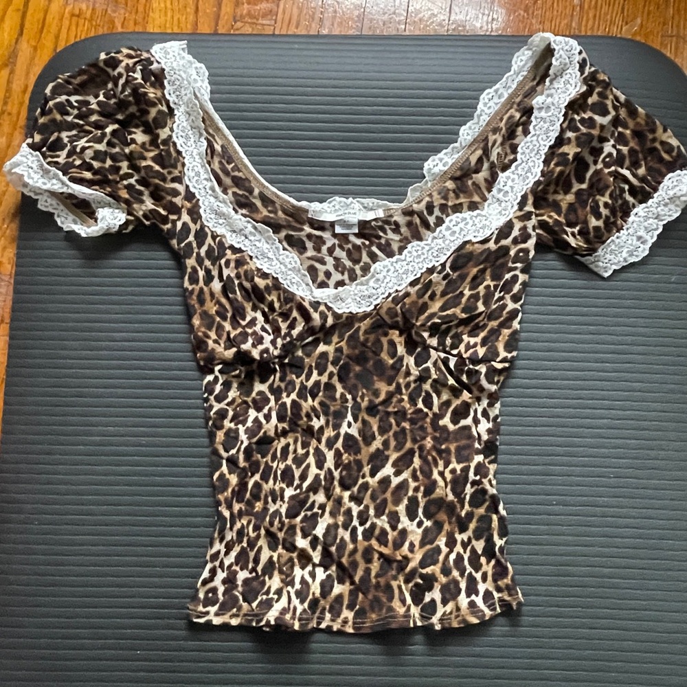UO Leopard Print Lace Trim Women's Top